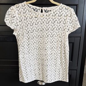 LOFT Cream Floral Lace Blouse
